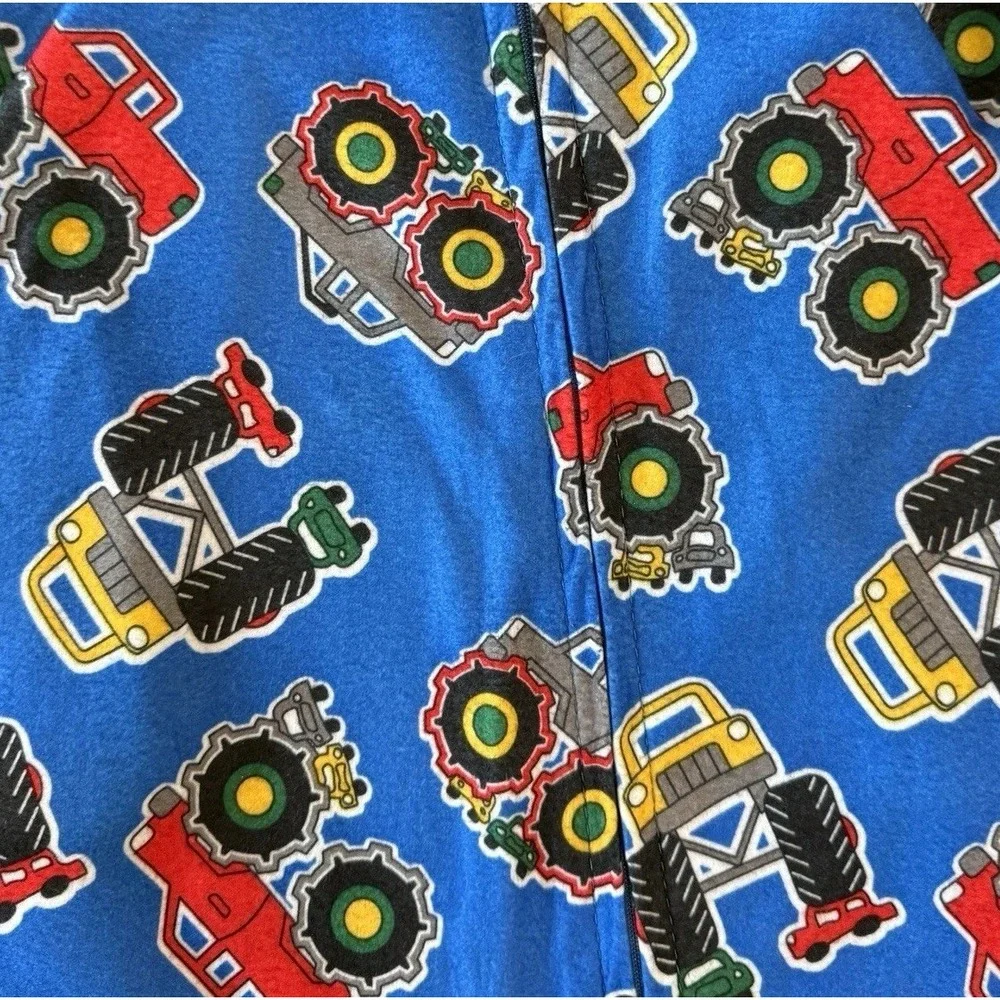 Vintage Carters 12M Monster Truck Print Footed Fleece Sleeper Pajamas Blue Baby